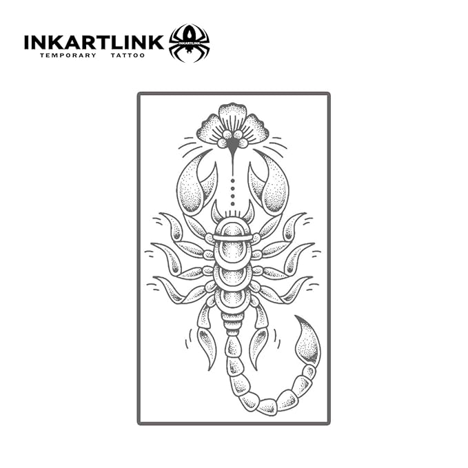 INKARTLINK Tattoo Tech, 2 Sheets Medium Semi Permanent Tattoo, Adult Art Design Temporary Tattoos, Lasts 1-2 Weeks, Waterproof, Realistic Look, No Reflection (Scorpion with Floral Accent)