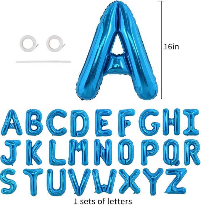 TONIFUL 16 Inch Blue Letter A-Z Balloons,Custom Phrase Mylar Foil Alphabet Letter DIY Personalized Phrase Banner for Birthday Anniversary Celebration Graduation Party Supplies Decoration (26 Pieces)