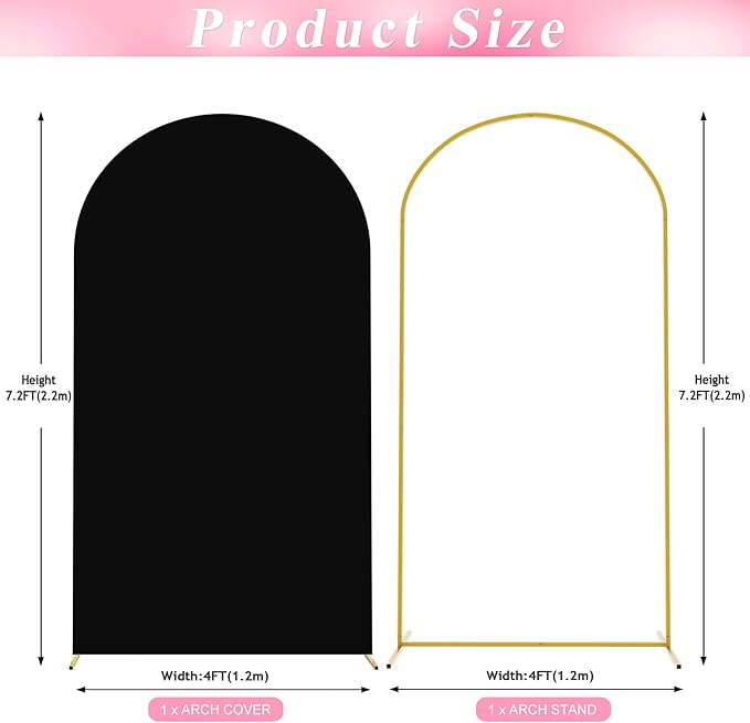 Wokceer 7.2 FT Wedding Arch Stand and Arch Cover, Metal Arch Backdrop Stand with Arch Stand Cover for Birthday Party Wedding Ceremony Bridal Baby Shower Event Decor, Black, DoorCover 1.2M-Black-K