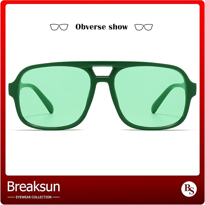 Retro Aviator Sunglasses for Women Men Trendy Classic 70s Square Green Aviator Sun Glasses Vintage Shades