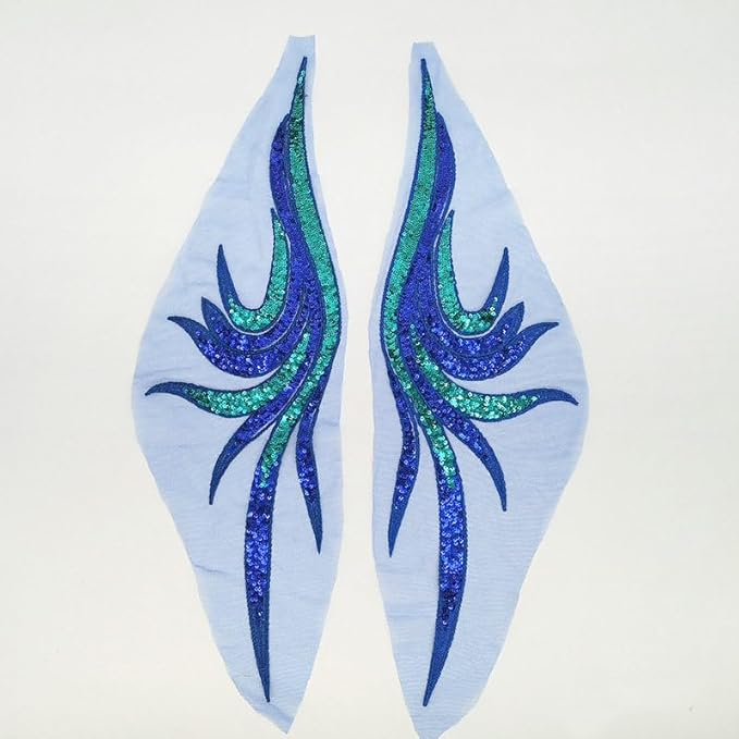 Sequin Embroidery Phoenix Tail Sticker Embroidery Cloth Sticker Stage Performance Costume Dress Decoration Accessories (Blue)