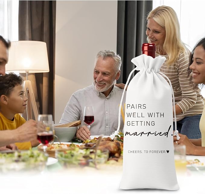 Married Wine Bag Married Gifts for Couples Mr Mrs Marriage Honeymoon Gift Wedding Party Decorations Getting Engaged Wine Bottle Bag Champagne Bottle Wraps Bags （White）