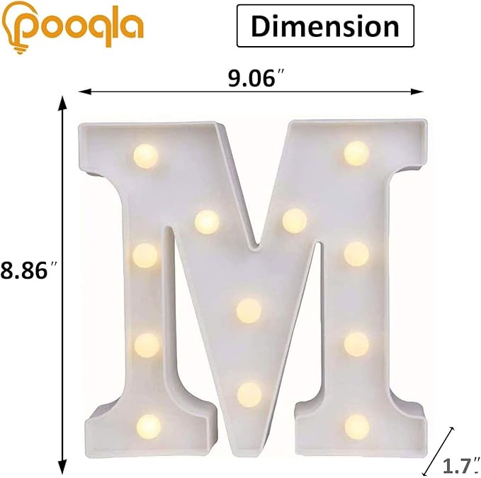 Pooqla LED Light Up Letters, Warm White and Colorful Lighted Marquee Letters with Remote, Lighted Letter for Party Birthday Decorations, Gift for Girls Boys Night Light, Wedding Home Decor, Letter M