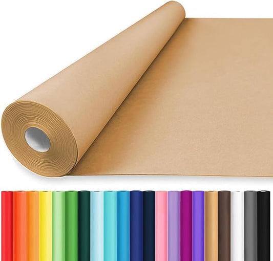 Vanhench 36"x 2400" (200') Large Brown Wrapping Easel Paper Roll, Bulletin Board Paper, Art Packing Moving Shipping Poster Thanksgiving Day Supplies, Crafting Drawing Table Runner 70GSM 55LB
