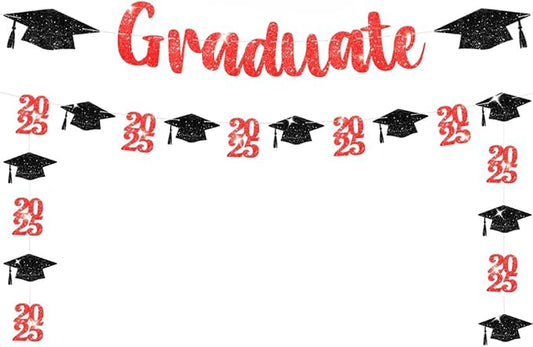 KatchOn, Glitter, Red and Black Graduate Banner - 10 Feet | Congrats Grad Banner for Grad Cap Decorations | Red Graduation Decorations 2025 | Congratulations Decorations | Class of 2025 Decorations