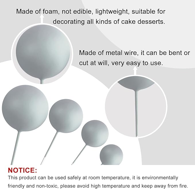 ASTARON 20 Pcs Ball Cake Topper Decorations Mini Balloons Cake Topper Sticks Gray Balls Cake Picks Cake Topper Balls Cake Decorations for Wedding Birthday Cake Decorations