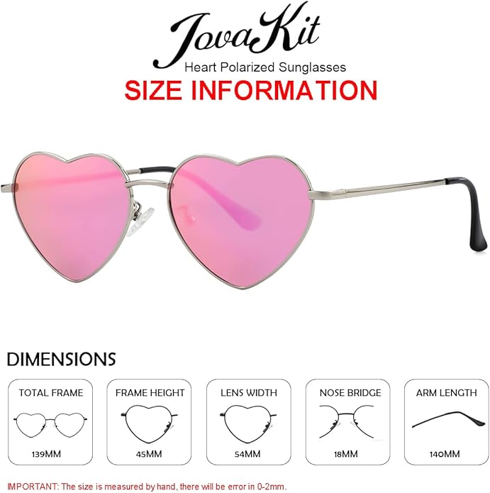 JOVAKIT Polarized Heart Sunglasses for Women Fashion Lovely Style Metal Frame UV400 Protection Lens
