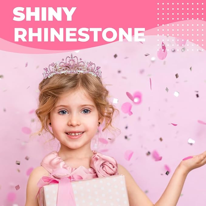 Birthday Tiara and Crown with Sash for Women, Hair Accessories for Wedding Party Costume (C - Pink)