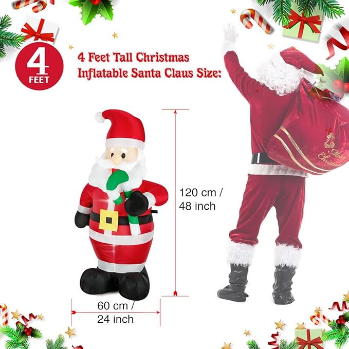 Christmas Inflatable Snowman/Nutcracker/Santa Claus Lighted Blow Up Christmas Yard Decoration with Built in Fan and Anchor Ropes (4FEET Santa)