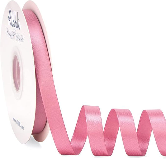 Ribbli Rosy Mauve Satin Ribbon Double Faced Satin 1/2 inch x Continuous 50 Yards- Rosy Mauve Ribbon for Gift Wrapping Crafts Wedding Decoration Bows Bouquet Floral Arrangement