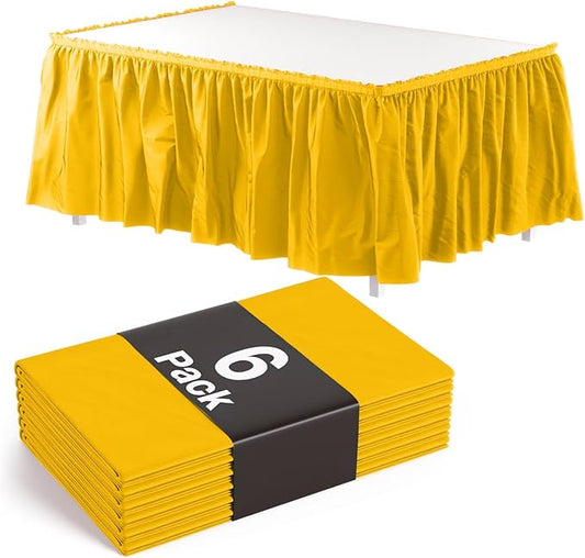 Exquisite Ruffle Table Skirt Yellow 6 Pack 14 Ft Long Table Skirts for Rectangle Tables 6ft Plus or Round Tables Skirts with Adhesive Strip for Gender Reveal Decor & Happy Birthday Parties