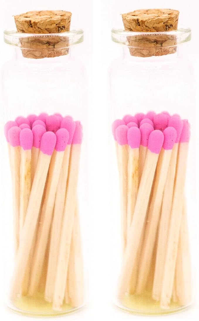 River Birch Decorative Matches in a Bottle with Striker - Cute & Colored Matches - 2 Bottles, Magenta Tip, 40 Matches