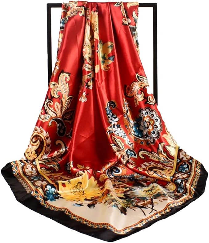 4Pcs Silk Head Scarves for Women Satin Hair Scarf 35”Large Square Bandana Silk Like Neck Scarf Shawl