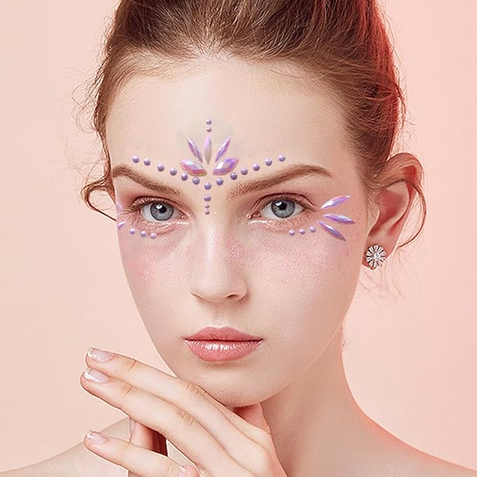 Mermaid Face Gems Stick Jewels for Women Cosplay Mermaid Halloween Club Eye Face Gems Stickers on Rave Party Gift for Kids Eye Face Jewels Temporary Tattoos Festival (Pearl)