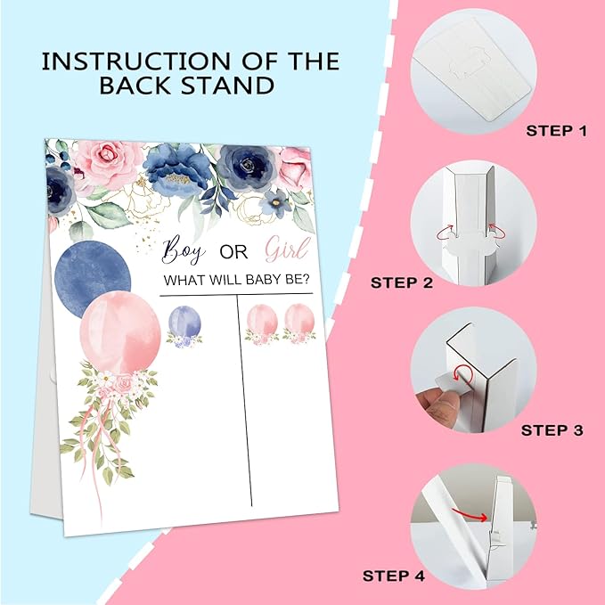 Gender Reveal Party Games, Rose Theme Baby Gender Reveal Voting Board Sign, 48 Boy Girl Voting Stickers, He or She, Baby Gender Reveal Party Decorations Games for Boy or Girl Shower