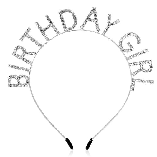 AOPRIE Birthday Girl Headband Tiara for Women & Girls - Happy Birthday Princess Crown Rhinestone Accessory, Silver