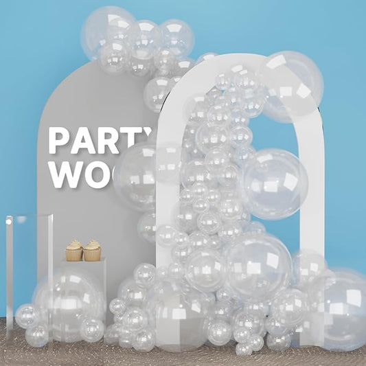 PartyWoo Clear Balloons 100 pcs Different Sizes of 18 12 10 5 Inch Transparent Bubble Latex Helium Balloon Arch Kit Garland for Graduation Wedding Baby Shower Birthday Party Decorations Clear-Y2
