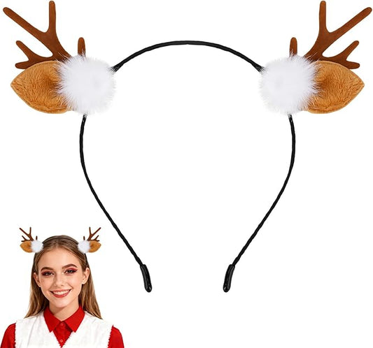Bicfuiot Deer Antlers Headband Christmas Deer Ears Costume for Women Hair Accessories Reindeer Horn Doe Fawn Cute Christmas Headbands Halloween Party Cosplays