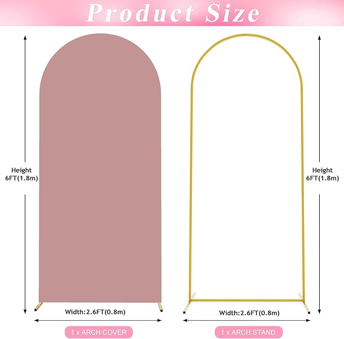 Wokceer 6 FT Wedding Arch Stand and Arch Cover, Metal Arch Backdrop Stand with Arch Stand Cover for Birthday Party Wedding Ceremony Bridal Baby Shower Event Decor, Light Dusty Rose
