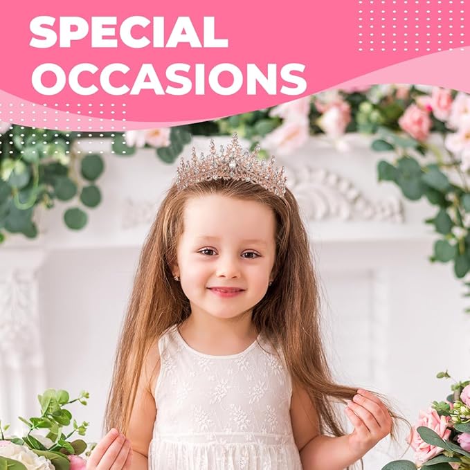 Birthday Tiara Crown with Sash for Women, Headband Hair Accessories for Wedding Party Costume Rose