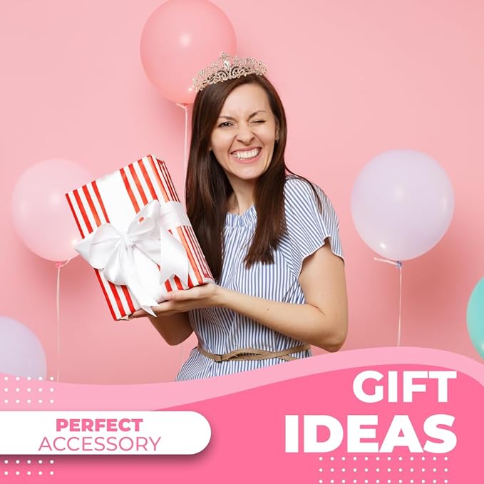 Birthday Tiara and Crown with Sash for Women, Hair Accessories for Wedding Party Costume (C- Rose)