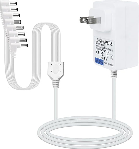 AC/DC 4.5V Power Adapter Compatible with Lemax Lighted Accessory AC DC Power Adapter for Christmas Halloween Village Mini Lighting Building Decoration(White,8 Output, Bend)