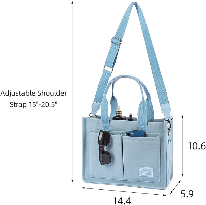 Canvas Tote Bag for Women, Large Laptop Travel Tote Handbag Totes with Crossbody Shoulder Teachers Reusable Grocery Bags
