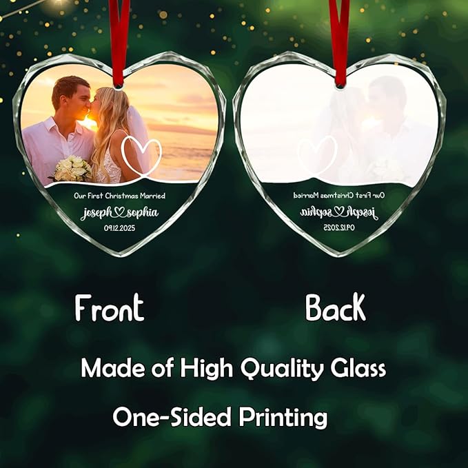 Personalized Crystal Glass Heart Ornaments Custom Christmas 2025 Name Ornament for Tree Decorations Customized Xmas Tree Hanging Gifts for Family Couple Loves