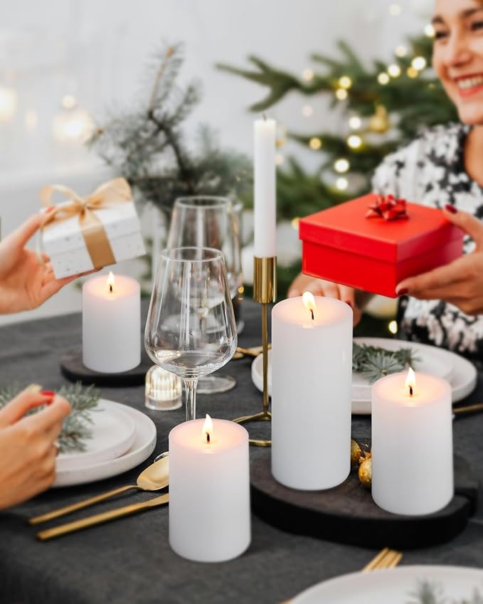 White Pillar Candles Set of 3,70 Hour Long-Lasting Clean-Burning,Unscented and Dripless,Large Candles Bulk (3x6 inch) for Weddings, Spas, Christmas Lights, Parties,Home Decor