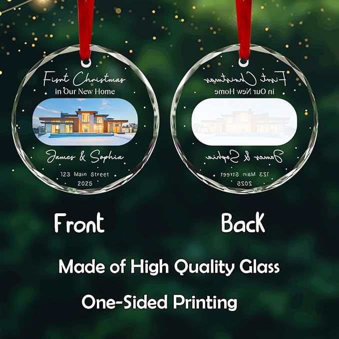 Personalized Round Christmas Crystal Glass Ornaments Custom Xmas 2025 Ornament for Christmas Tree Decorations Customized First Christmas in New Home Tree Hanging