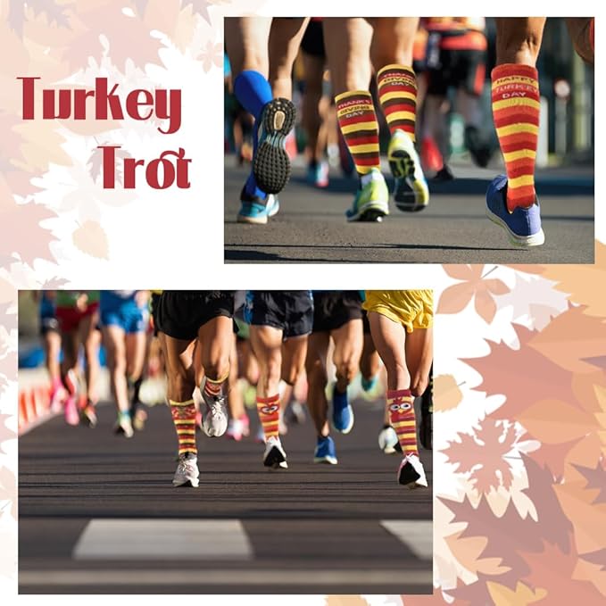 CAMIRUS 6PCS Thanksgiving Turkey Trot, 3Pcs Beanie Hat and 3Pcs Socks Thanksgiving Day Turkey Beanie Hat for Adults Men Women