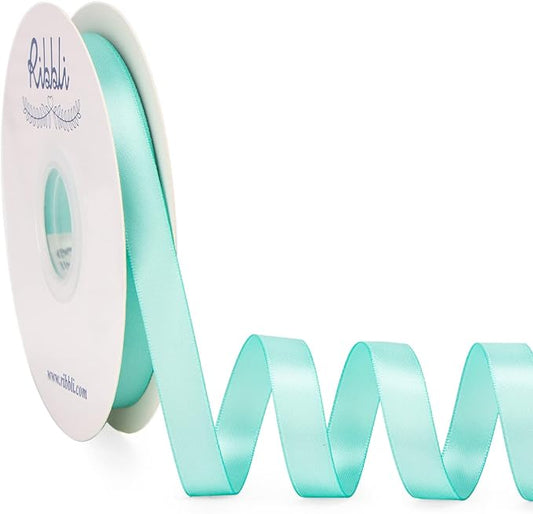 Ribbli Aqua Blue Satin Ribbon Double Faced Satin 1/2 inch x Continuous 50 Yards- Ribbon for Gift Wrapping Crafts Wedding Decoration Bows Bouquet Floral Arrangement
