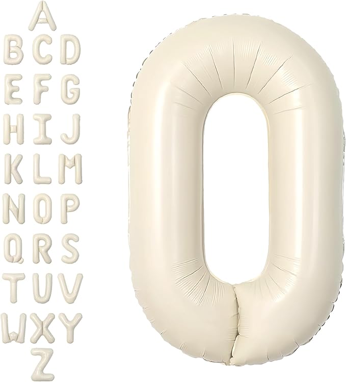 SUWEN 40 Inch Cream Large O Letter Balloons Big Foil Helium Letter Balloons A-Z Jumbo Mylar Happy Birthday Party Decorations for Girl Anniversary Party Supplies