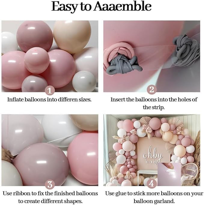 Pastel Pink White Balloon Arch - Double Stuffed Light Pink Beige Cream Balloon Garland Kit Boho Dusty Blush Balloons for Baby In Bloom Baby Shower Bridal Birthday Wedding Party Decor