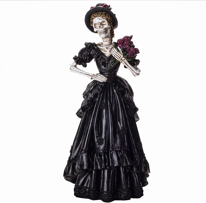 Day of The Dead Skeleton Century Black Colonial Lady with Roses Home Decor Figurine