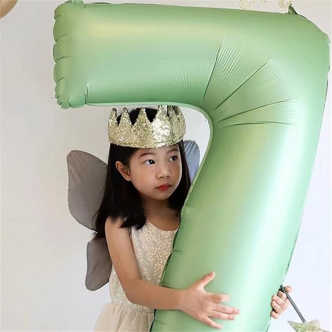 Sage Green Number 3 Balloon, 40In Large Foil Number Balloons Set 0-9 for Women, Self Inflating Olive Green Digital 3 Helium Balloon for Girls Boys 1st Birthday Jungle Safari Party Decorations Supplies