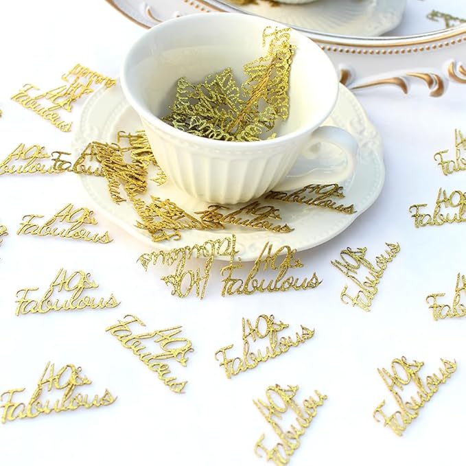 Gold 40th Birthday Decorations - Happy 40 Years Old Confetti & Fabulous Party Favor Gift Decor for Wedding Anniversary
