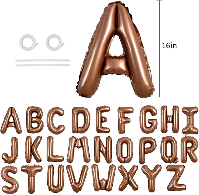 TONIFUL 52 Pieces 16 Inch Chocolate Letter A-Z Balloons,Brown Custom Phrase Mylar Alphabet DIY Personalized Phrase Banner for Thanksgiving Birthday Anniversary Celebration Graduation Party Supplies
