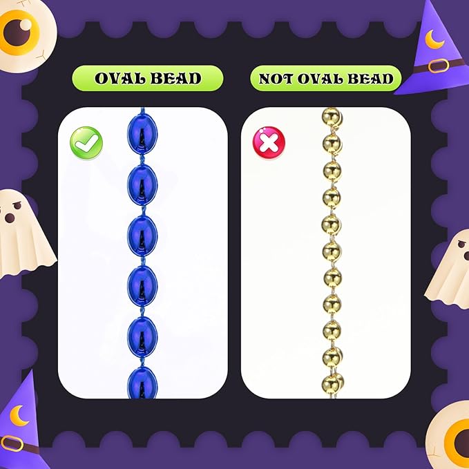 Riceshoot 200 Pcs Blue Bead Necklace Bulk Mardi Gras Oval Beads Necklace Party Favors 33" 7mm Metallic Color Beaded Costume Necklaces for Halloween Christmas Festive Event Accessories