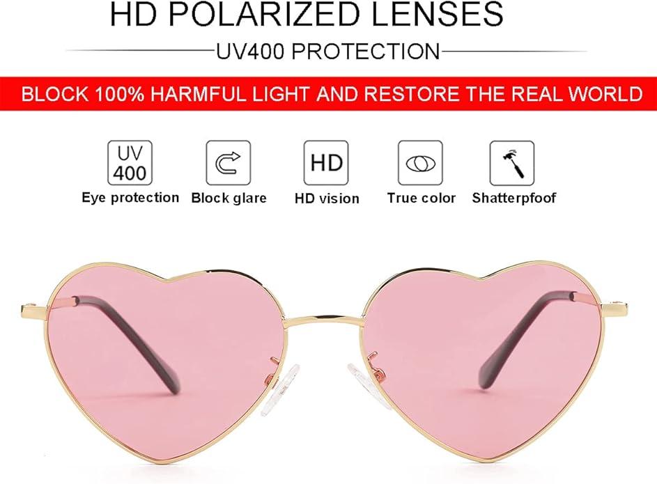 JOVAKIT Polarized Heart Sunglasses for Women Fashion Lovely Style Metal Frame UV400 Protection Lens