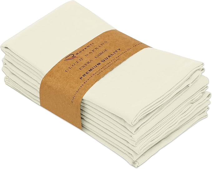 Ruvanti Cloth Napkins Set of 6, 18x18 Inches Napkins Cloth Washable, Soft, Durable, Absorbent, Cotton Blend. Table Dinner Napkins Cloth for Hotel, Lunch, Restaurant, Wedding Parties - Ivory
