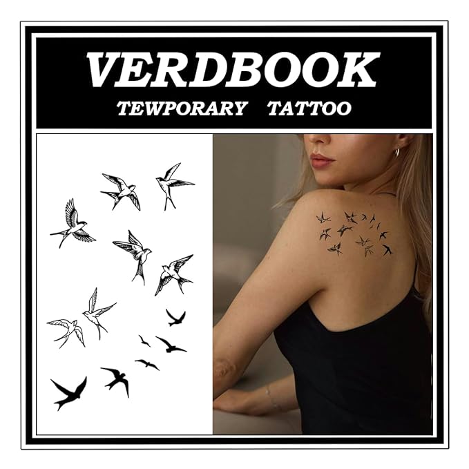 Waterproof Temporary Tattoos: 2-Sheet Tattoo Kit with Realistic Body Stickers, Semi-Permanent Tattoos for Adults Lasting 7-15 Days – Safe for Men & Women, Birds in sky