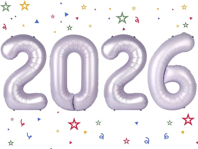 2026 Balloon - Lilac Birthday Number Balloons, 40 Inch Large Foil Balloons for Men Women Boys Girls Cream Purple Themed Birthday Decorations，Number 2026 Balloon