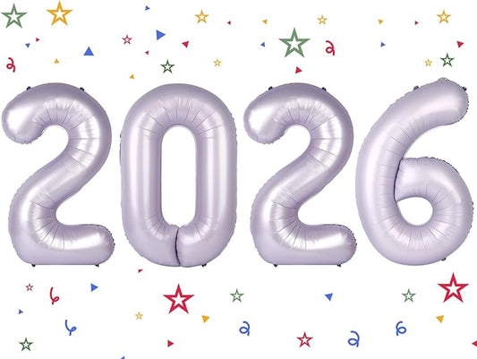 2026 Balloon - Lilac Birthday Number Balloons, 40 Inch Large Foil Balloons for Men Women Boys Girls Cream Purple Themed Birthday Decorations，Number 2026 Balloon
