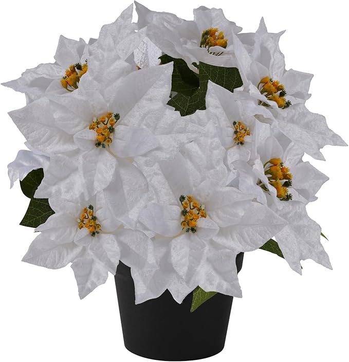17" Poinsettias Artificial Christmas Flowers 11 Heads Fake Poinsettia Plants for Home Porch Garden Office Indoor Outdoor Christmas Winter Decorations White