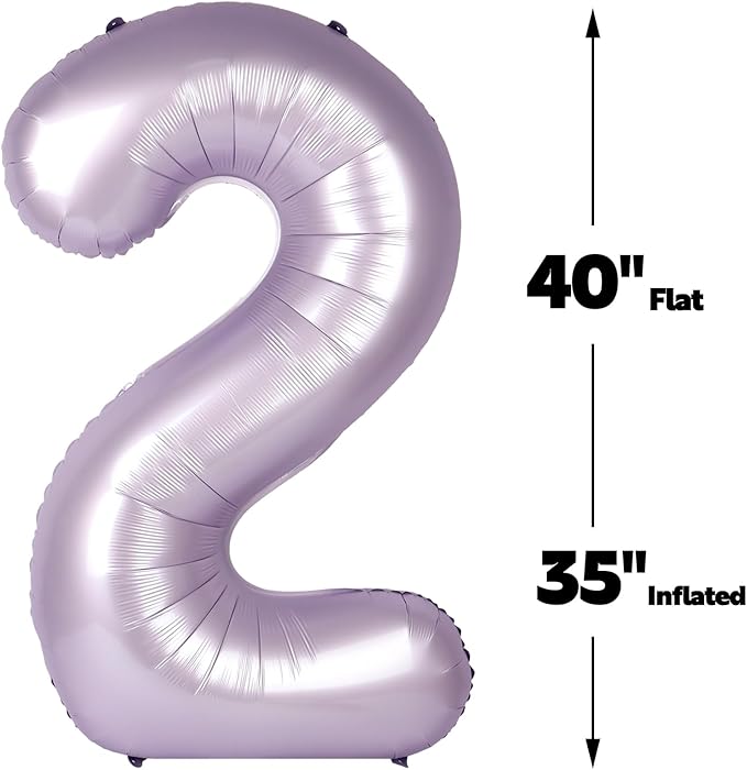 Big 40 Inch Lavender 2 Number Balloon Birthday Decoration, Lilac Number 2 Helium Balloons 12 20 22 23 24 26 28 32 42 2026 Celebration, Boy Girl Baby Anniversary Party Graduations Supplies