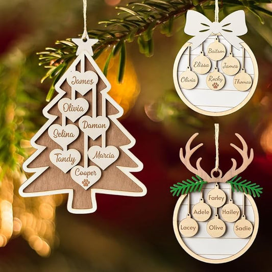 Customized 2025 Family Christmas Tree Ornament – Personalized Wooden Holiday Decoration, Custom Engraved Keepsake, Unique, Handcrafted Christmas Ornament