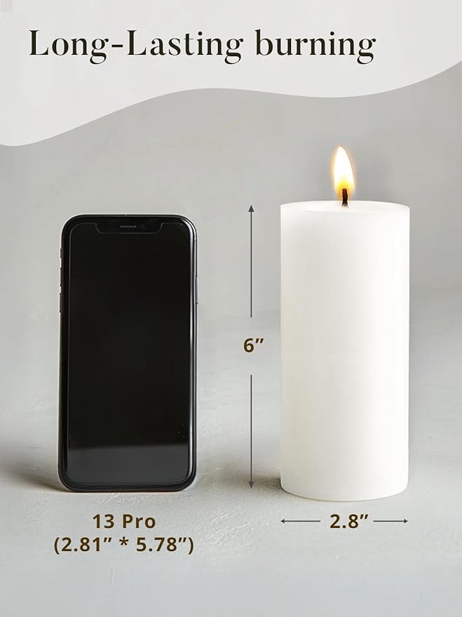 White Pillar Candles Set of 3,70 Hour Long-Lasting Clean-Burning,Unscented and Dripless,Large Candles Bulk (3x6 inch) for Weddings, Spas, Christmas Lights, Parties,Home Decor
