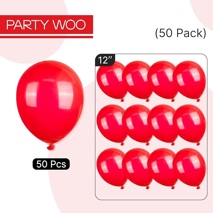 PartyWoo Red Balloons 50pcs 12 Inch Red Helium Balloons for Birthday Graduation Bachelorette Citizenship Firefighter Strawberry Anniversary Cherry Casino Movie Theme Party Decorations Red-Y57