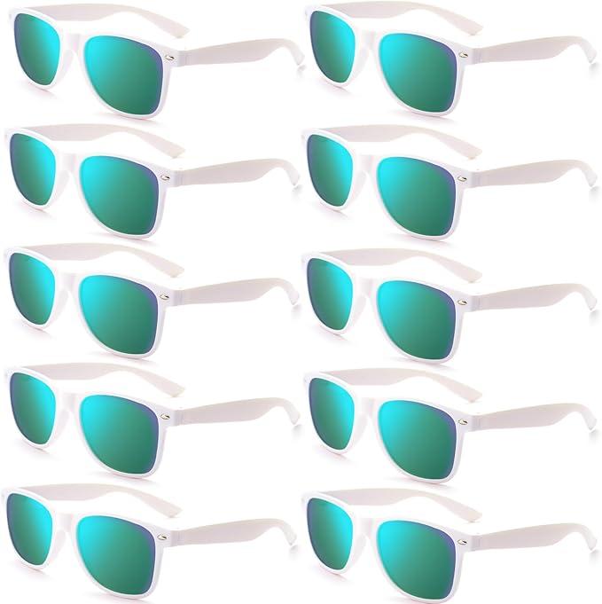 Fsmiling White Sunglasses Bulk Adult Party Sunglasses 80s Sunglasses Pack for Men Women Party Favors-10Pack